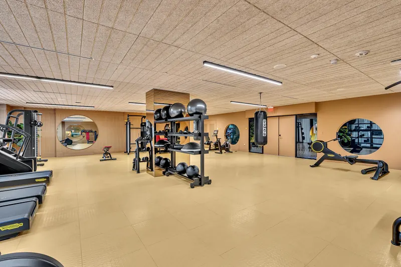 Fitness center with free weights and machines